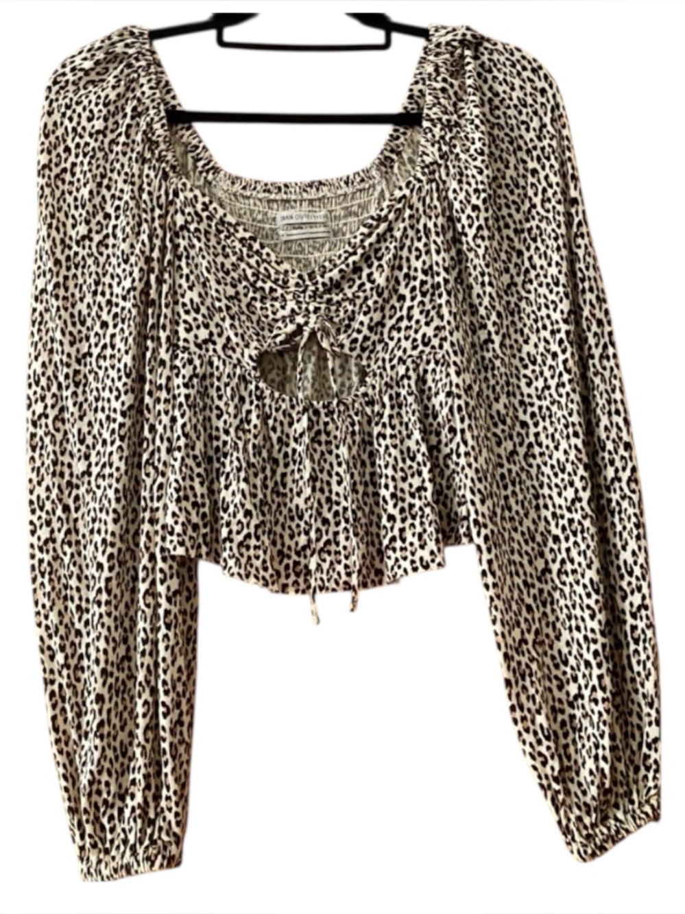 Urban Outfitters Leopard Peplum Top Keyhole Smocked Y2K Blouse S